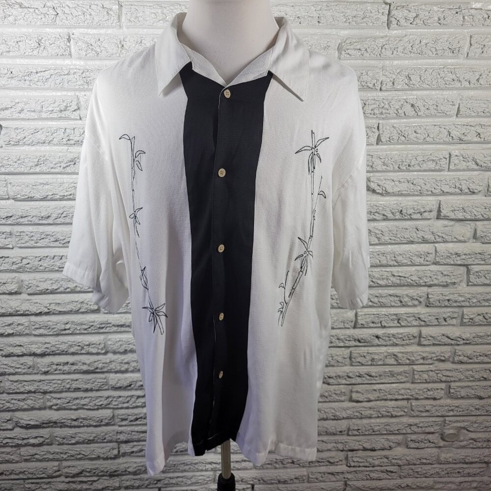 Monte Carlo Mens 2XL White Black Button Up Shirt Embroidered Short Sleeve WHI32E